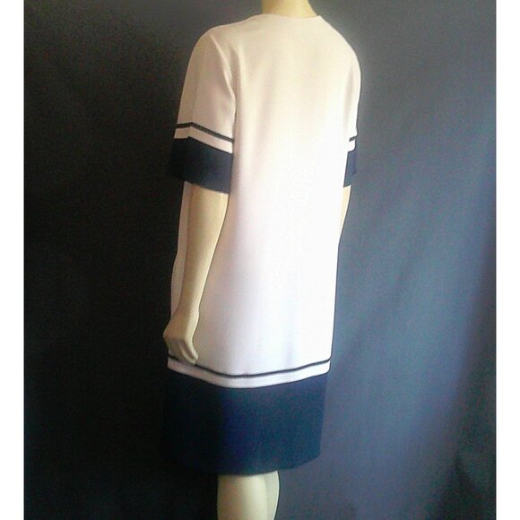 Piazza Sempione Italy White Navy Color Block Swing 60's Retro Dress 42 10 - Picture 5 of 7